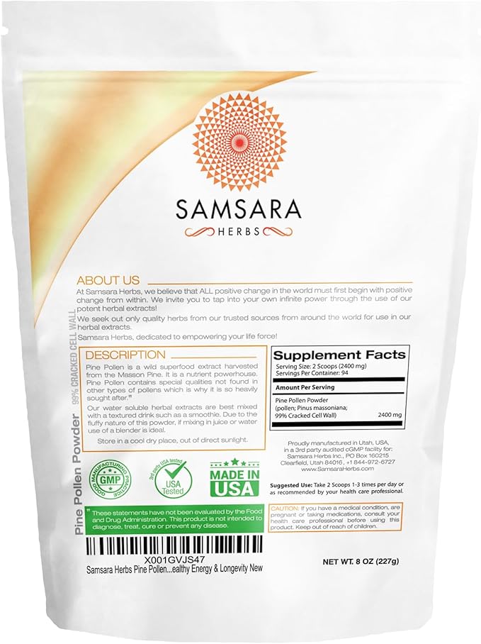 Pine Pollen Powder Wild Harvested - 99% Cracked Cell Wall (8oz/227g) Supports Healthy Energy & Longevity