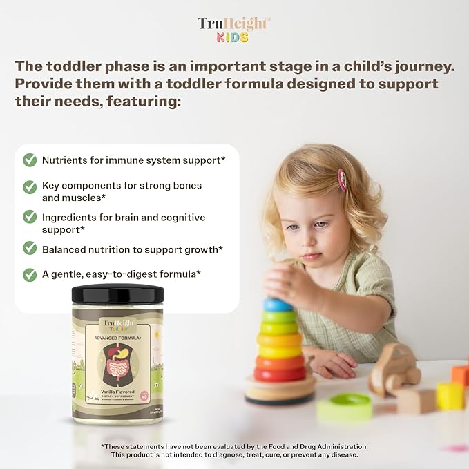TruHeight Toddler Advanced Formula+ (Vanilla) 16 Vitamins Including Protein, Vitamin C, D, & Iron for 1, 2, 3 Years Old, Pediatric Endorsed Nutritional Drink, Toddler Complete Nutrition 12-36 Months