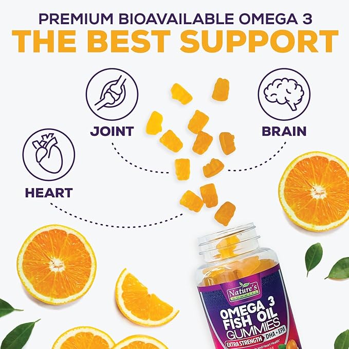 Omega Fish Oil Gummies - Delicious Orange Flavor Fish Oil Omega 3 Supplements with Heart Healthy EPA & DHA Fatty Acids for Heart, Joint & Brain Support - Omega 3 Fish Oil Gummy Vitamins - 60 Gummies