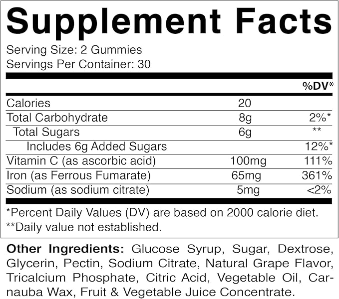 Vitamatic Iron 65 mg Gummies Supplement for Women & Men - 60 Vegan Gummies - Great Tasting Iron Gummy Vitamins with Vitamin C (6)