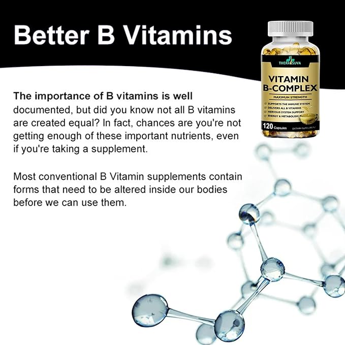 Vitamin B-Complex + CoQ10 + Vitamin C - Max Strength Supplement for Energy, Metabolism Support, 120 Softgels, 60 Day Supply