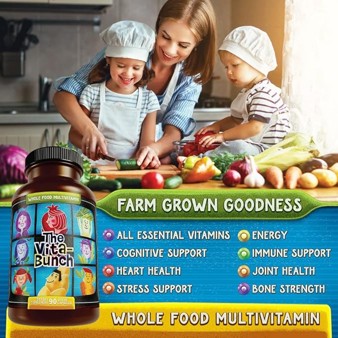 Whole Food Multivitamin Fruit & Super Greens All-in-one Vitamin Complex, 90 Vegan Capsules - Daily Vitamin for Women and Men - Iron, Zinc, B12, Vitamin A, D3 and More