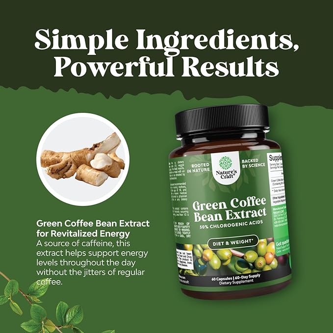 Pure Green Coffee Bean Extract Supplement – Best for Weight Loss Appetite Suppressant – 750 mg with Chlorogenic Acid Best Energy Booster Advanced Natural Potent Formula – 60 Capsules