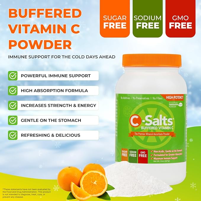 4000mg Vitamin C Powder Supplement - 100% Pure Buffered Powdered Drink with Ascorbate C - Potent Immune Support, Stomach-Friendly Absorption, Organic, Vegan, Sodium & Sugar-Free, Original 8oz