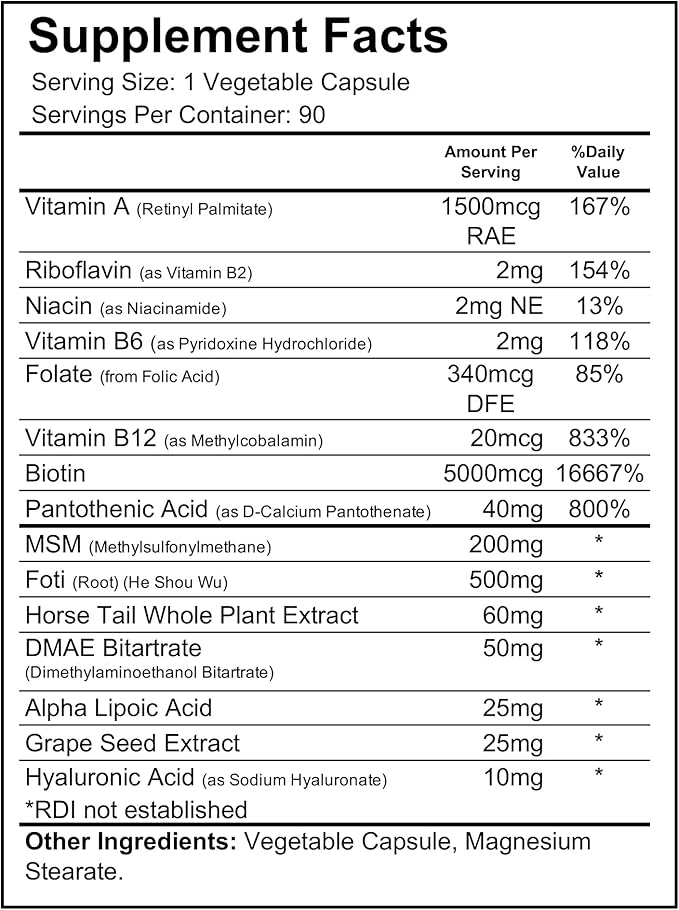 Wellgenix Purvana Max Hair, Skin, & Nails Vitamin Capsules, Double Strength Biotin 5000MCG, Fo-Ti Root, VIT A & B, Folic Acid (2 Pack)