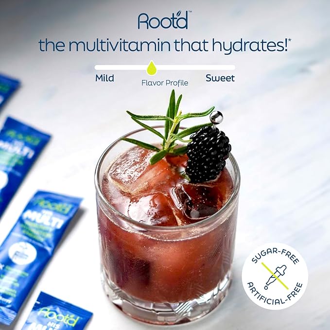 Root'd Multivitamin Powder for Men - 24 Vitamins & Minerals with 3X Electrolytes, 9 Organic Superfoods, Probiotics & Enzymes, Sugar-Free Multivitamin & Hydration | 15 Vitamin Drink Mix Packets
