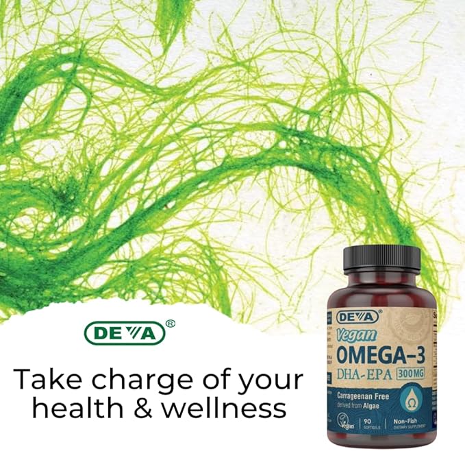 DEVA Vegan DHA-EPA Nutritional Supplement, Non-Fish Derived from Algae, 300 mg Potency, 90 Vegetarian Softgels - Pack of 2