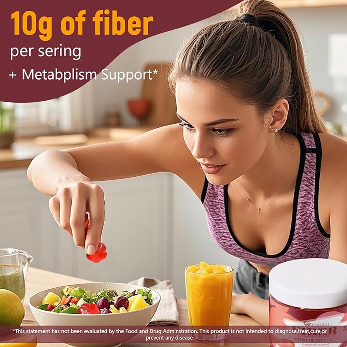 Fiber Gummies with Probiotics,10G Fiber per Serving No Sugar Added Apple Flavor, Fiber with 10 Billion CFU Probiotics Blend, Apple Cider Vinegar, Vitamin C, Inulin, Bloating Support 90 Count