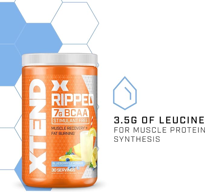 Xtend XTEND Ripped BCAA Powder Blueberry Lemonade - Cutting Formula + Sugar Free Post Workout Muscle Recovery Drink with Amino Acids - 7g BCAAs for Men & Women - 30 Servings