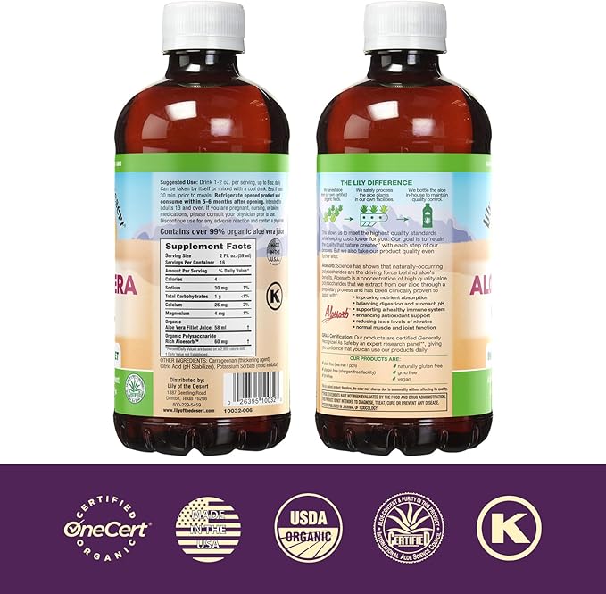 Lily of the Desert Aloe Vera Gel - Inner Fillet Thicker Consistency Aloe Vera Drink with Natural Vitamins,Digestive Enzymes for Gut Health, Stomach Relief, Wellness, Glowing Skin, 32 Fl Oz (Pack of 2)