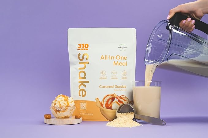 310 Nutrition – All-In-One Meal Replacement Shake - New Formula with Fiber Rich Vegan Superfood Blend - Natural Sweeteners - Low Carb Shake, Keto & Paleo Friendly - Gluten Free - 26 Essential Vitamins & Minerals - Variety Shake Box - Caramel Sundae