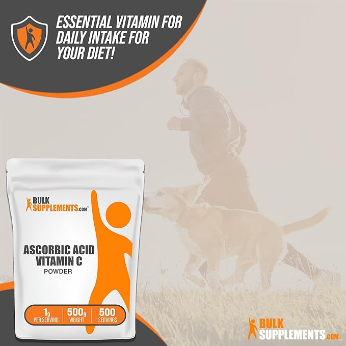 BulkSupplements.com Ascorbic Acid Powder - Vitamin C Supplement, Ascorbic Acid Food Grade - Powdered Vitamin C, Immune Support - Gluten Free, 1g per Serving, 500g (1.1 lbs) (Pack of 1)