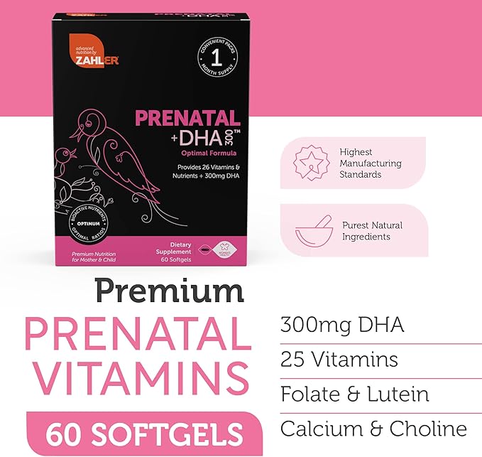 Zahler Prenatal Vitamin with DHA & Folate - DHA Supplements & Prenatal Multivitamin for Mother and Child - Kosher Prenatal DHA Prenatal Vitamins with Iron, Pre Natal Softgels (180 Count (Pack of 1))
