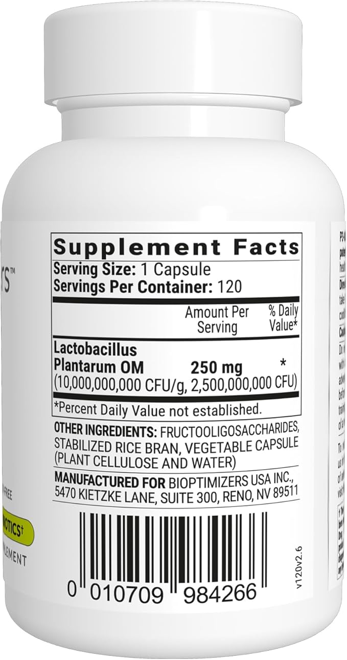 BiOptimizers P3-OM Proteolytic Prebiotics & Probiotics Supplement – Lactobacillus Plantarum for Digestive & Immune Health – Bloating & Gut Relief Support for Men & Women (120 Vegan Capsules)