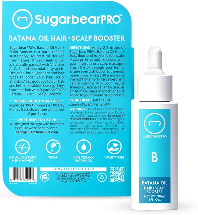 Sugarbear Hair Vitamin Gummy 2 Month Supply & 2 Pure Batana Natural Hair Growth Oil-Extra Strength Biotin 6000mcg, Women, Men, Vegan Vitamin B12, MSM, Inositol, Elderberry, Kosher, Halal, Cruelty-Free