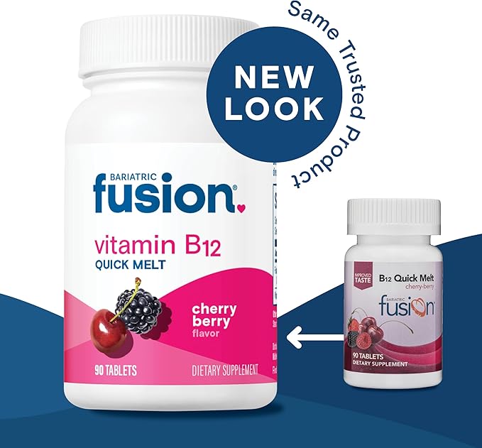 Bariatric Fusion Vitamin B12 Melt | Cherry Berry Flavored Tablets | Dissolves On Your Tongue B 12 Vitamin 1000 mcg and Folic Acid | Vegan B12 Vitamins | Gluten, Dairy & Soy Free | 90 Count