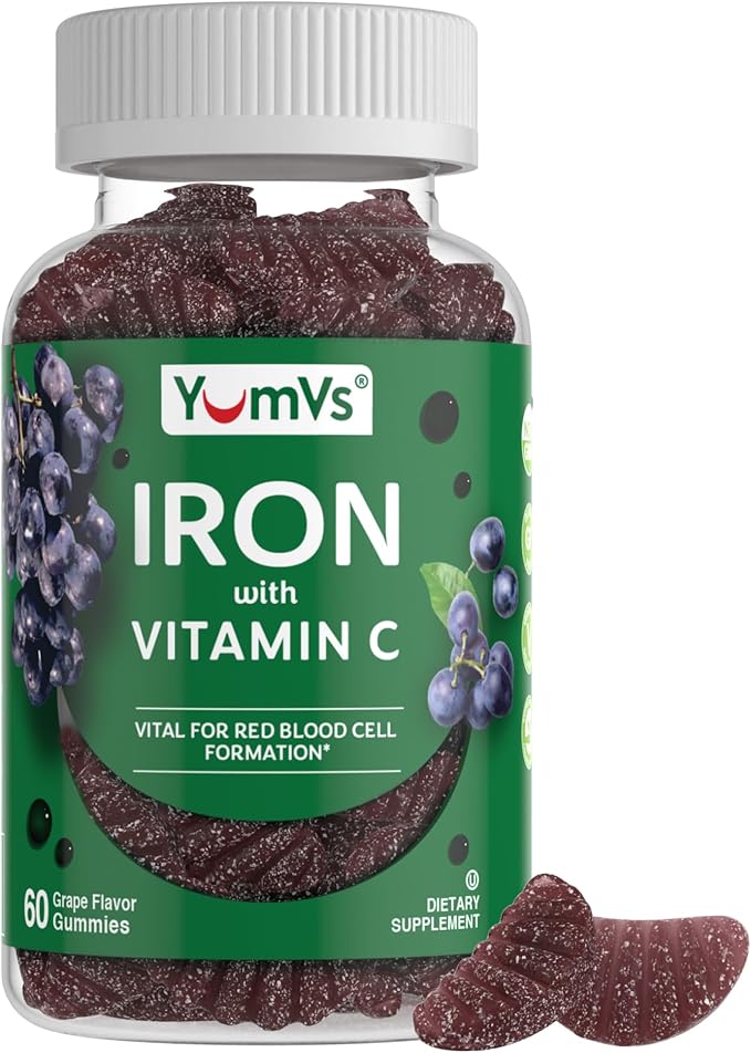 VumVs Iron Gummies for Women and Men - Grape Flavor - 10 mg Chewable Iron Supplement for Women Gummies with Vitamin C - Kosher, Gluten Free - Blood Builder Iron Supplement Gummies (60 Count), 1 Pack