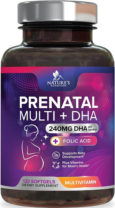 Women's Prenatal Multivitamin with Folic Acid + DHA, Prenatal Vitamin Supplement for Fetal Support w/Folate, Omega 3, Vitamins D3, B6, B12 & Iron, Pregnancy Prenatal DHA, Non-GMO - 120 Softgels
