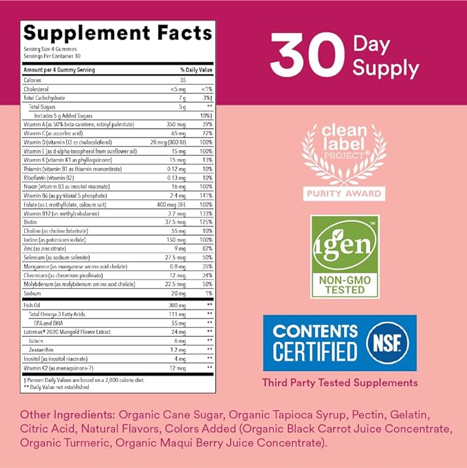 SmartyPants Teen Girl Multivitamin Gummies: Omega 3 Fish Oil (EPA/DHA), Vitamin C, D3, B12, Vitamin A, K & Zinc, Gluten Free, Includes Biotin to Support Hair, Skin & Nails, 120 Count (30 Day Supply)