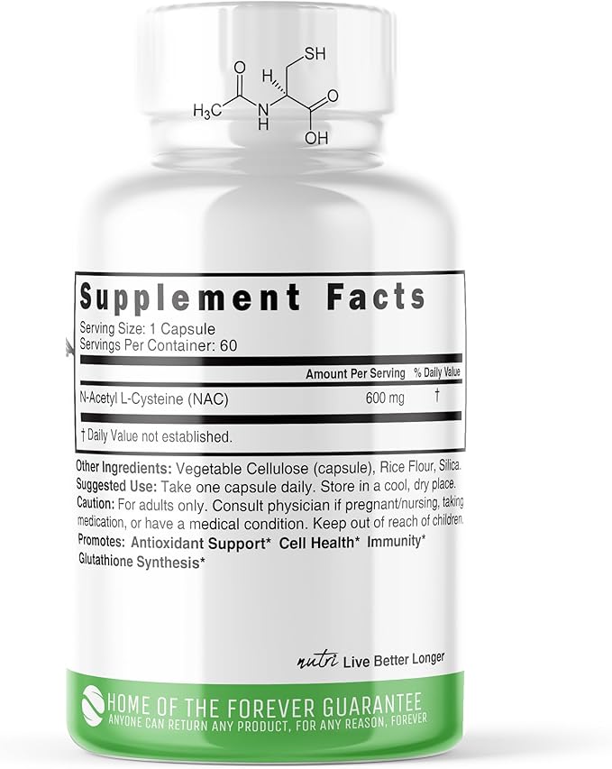 Nature's Fusions NAC Supplement N-Acetyl Cysteine - NAC 600 mg - Anti Aging Supplement, Antioxidant Supplement, Liver and Lung Support, Boost Glutathione - N Acetyl Cysteine (60 Capsules)