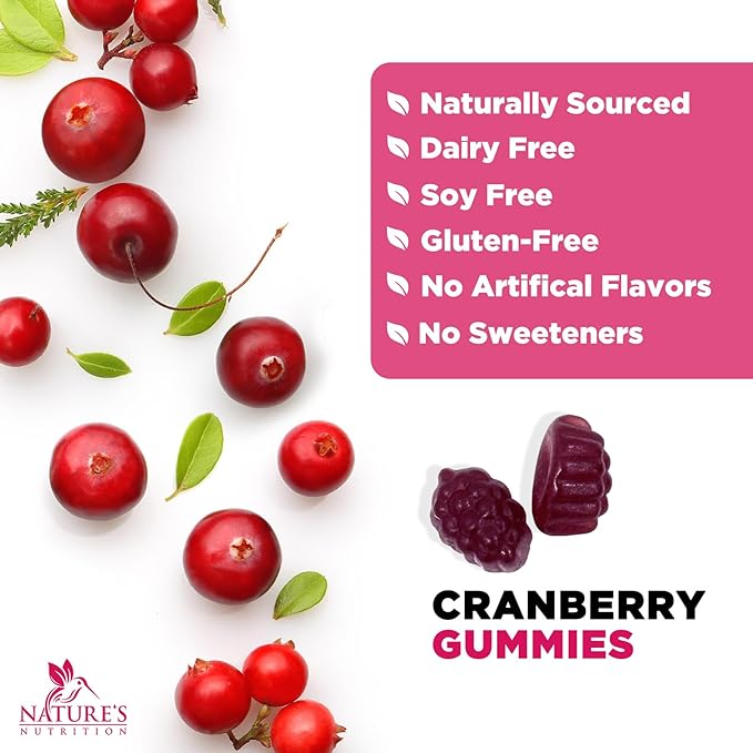 Cranberry Gummies - Urinary Tract Health Gummy + Vitamin C - 25,000mg - Triple Strength Cranberry Concentrate Extract Supplement Pills, Ultimate Potency, Non-GMO, Gluten Free - 60 Gummies