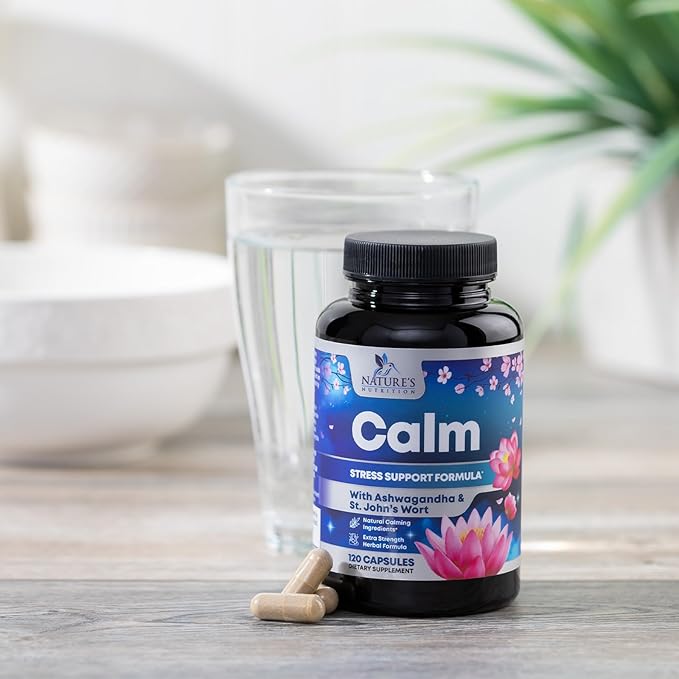 Natural Unwind, Calm, & Relax Support with Ashwagandha, GABA, Magnesium, 5-HTP, L-Theanine & B Vitamins, Natural Focus, Energy & Immune Support - Nature's Non-GMO, Vegan, Gluten Free - 120 Capsules