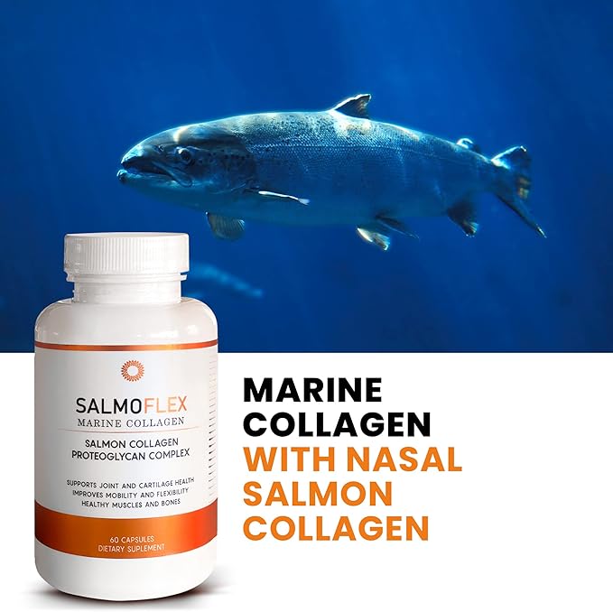 Salmoflex Marine Collagen Peptides with Hyaluronic Acid and Vitamin C, D, E - Salmon Collagen Supplement for Bone and Joint - Hair, Skin and Nail Vitamins - 60 Capsules (Pack of 2)