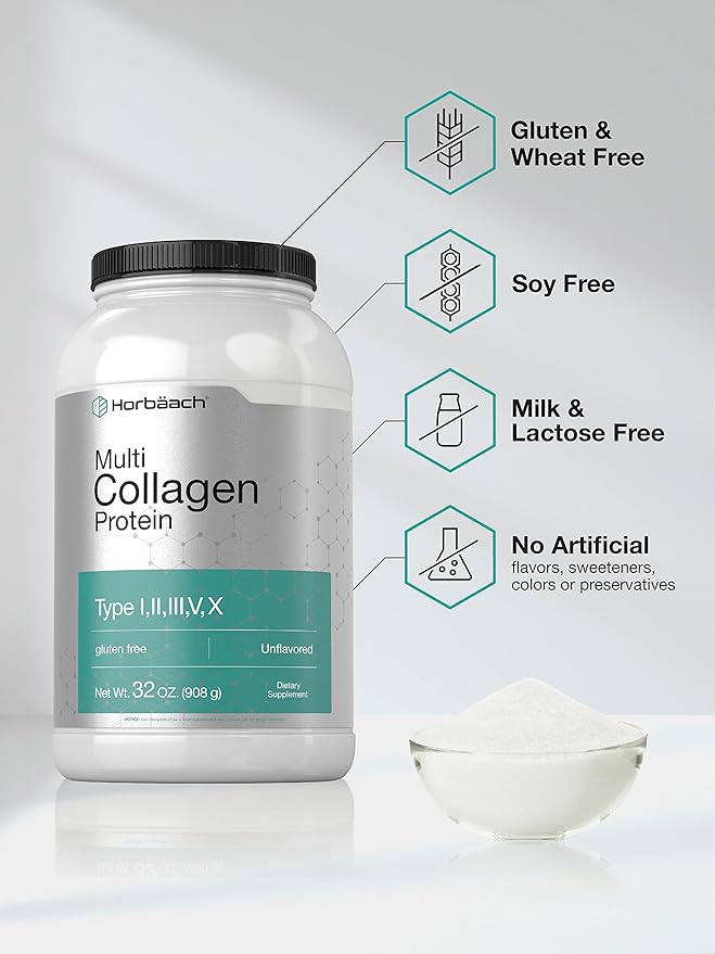 Horbaach Multi Collagen Protein Powder 32 oz | Type I, II, III, V, X | Hydrolyzed Collagen Peptides | Keto & Paleo Friendly | Unflavored & Gluten Free