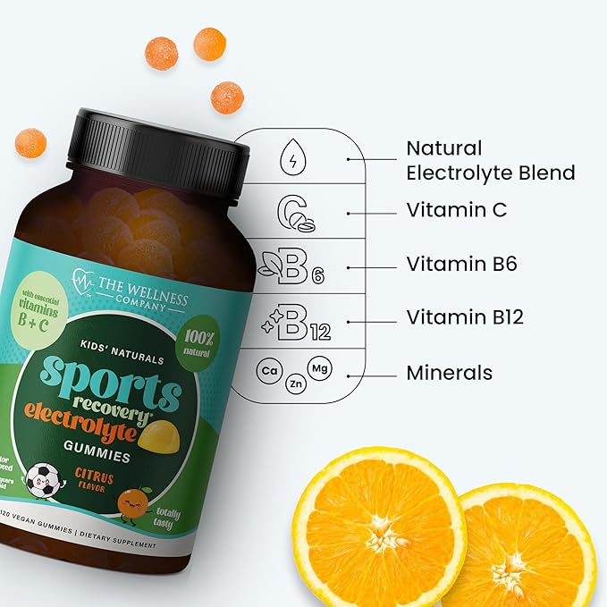 The Wellness Company Kids Sports Recovery Gummy Supplement | 60 Gummies - 1 Month Supply | Natural Eloctrlyte Booster with Essential Vitamins and Minerals to Replenish and Hydrate
