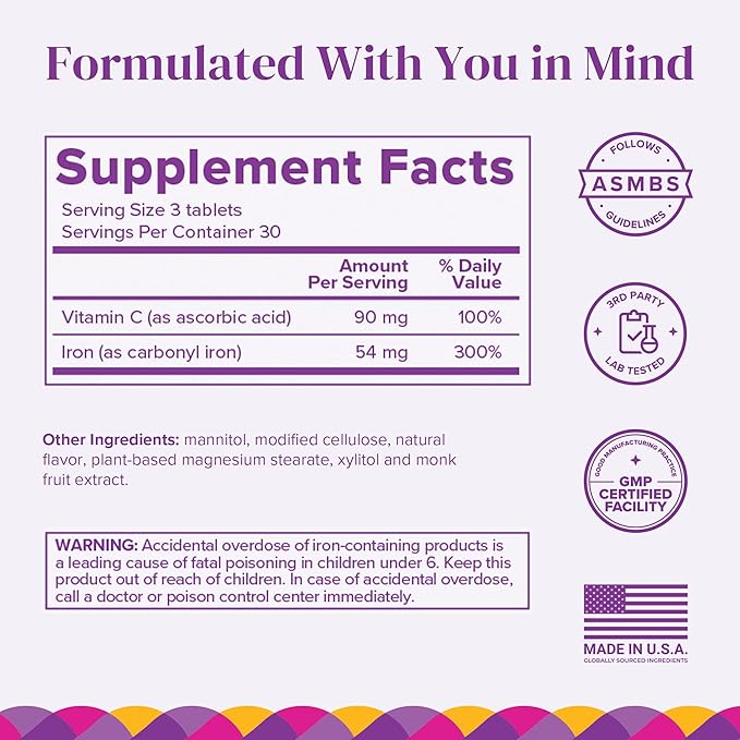 Barimelts Iron with Vitamin C - 90 Fast-Dissolving Tablets (1-Month Supply) - Sugar-Free Bariatric Iron Supplement for Women, Natural Orange Flavor