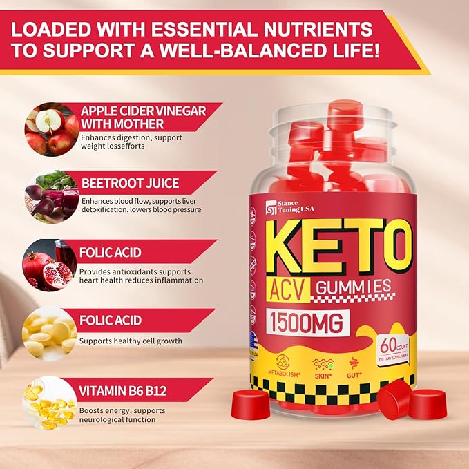 Keto ACV Gummies - 1500MG ACV Keto Gummies for Women Men - Apple Cider Vinegar with Mother for Gut - Vegan & Non-GMO Keto Gummies, Made in USA, 2 Pack