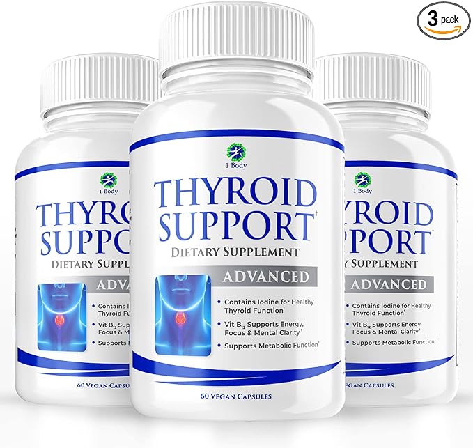 1 Body Thyroid Support Supplement, 90-Day Supply, 3 Pack with B12, Iodine, Zinc, Selenium, Ashwagandha, Non-GMO Vegetarian Formula