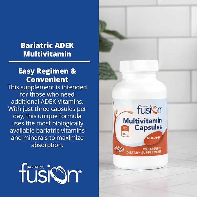Bariatric Fusion High ADEK Multivitamin with Iron | Bariatric Multivitamin for Duodenal Switch | Easy to Swallow ADEK Vitamins Bariatric | 90 Capsules | One Month Supply