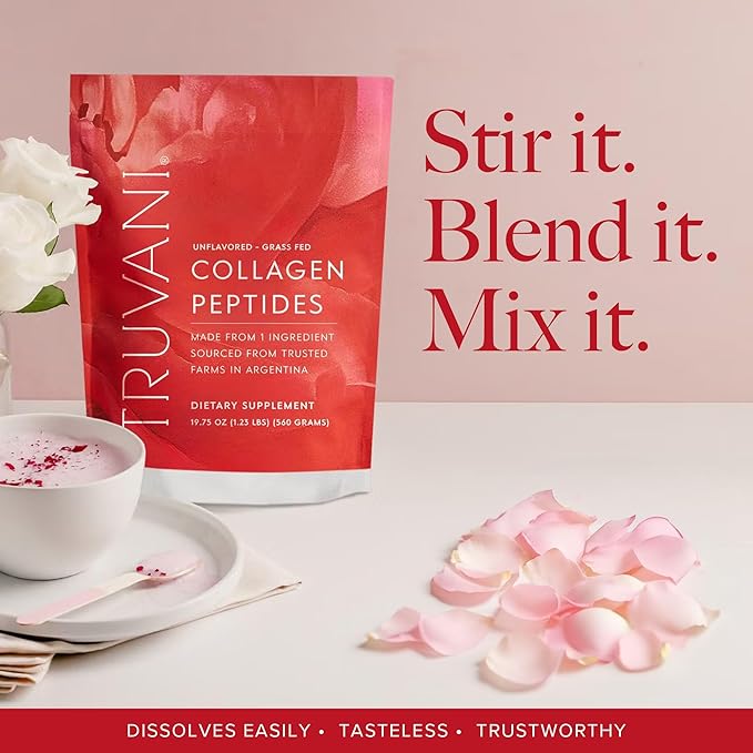 Truvani Hydrolyzed Collagen Peptides | Unflavored | 7 Servings | 20g Grass-Fed Collagen Protein Powder | Promotes Hair, Nail, Skin, and Joint Health | Keto | Dairy and Gluten Free | Women and Men