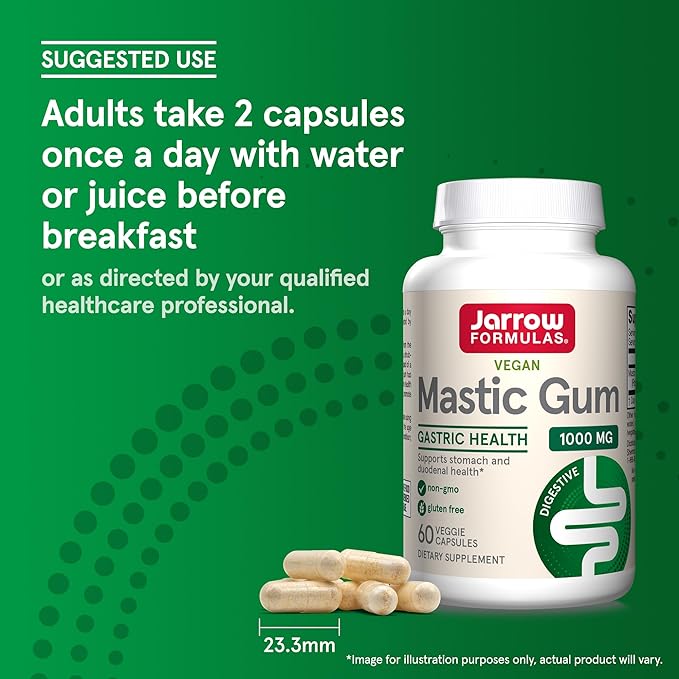 Jarrow Formulas Mastic Gum 1000 mg, Dietary Supplement for Gastrointestinal Health Support, 60 Veggie Capsules, 30 Day Supply, (Pack of 12)