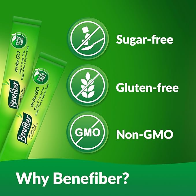 Benefiber On the Go Prebiotic Fiber Supplement Powder for Digestive Health, Daily Fiber, Unflavored - 28 Sticks (3.92 Ounces)