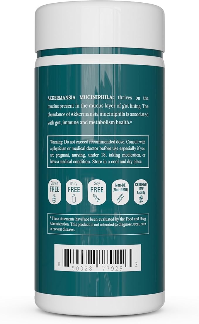 Akkermansia Muciniphila Probiotics for Digestive Health - 5 Billion TFU Akkermansia Probiotic for Leaky Gut Repair and Immunity, Prebiotics and Probiotics for Women and Men, 60 Vegan Capsules