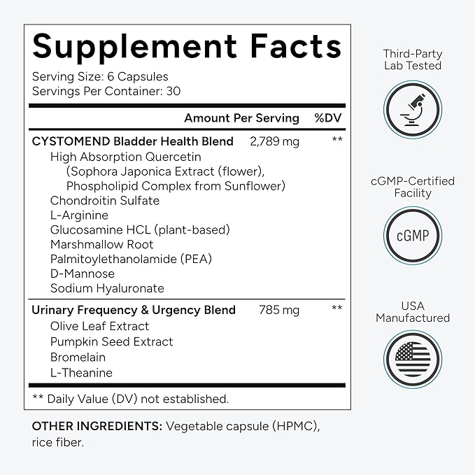 Bladder & Pelvic Discomfort Formula (High Potency) - Supports Less Flares & Urgency* - Premium Bladder Support for Women & Men - USA Manufactured & Third-Party Tested - 180 Capsules