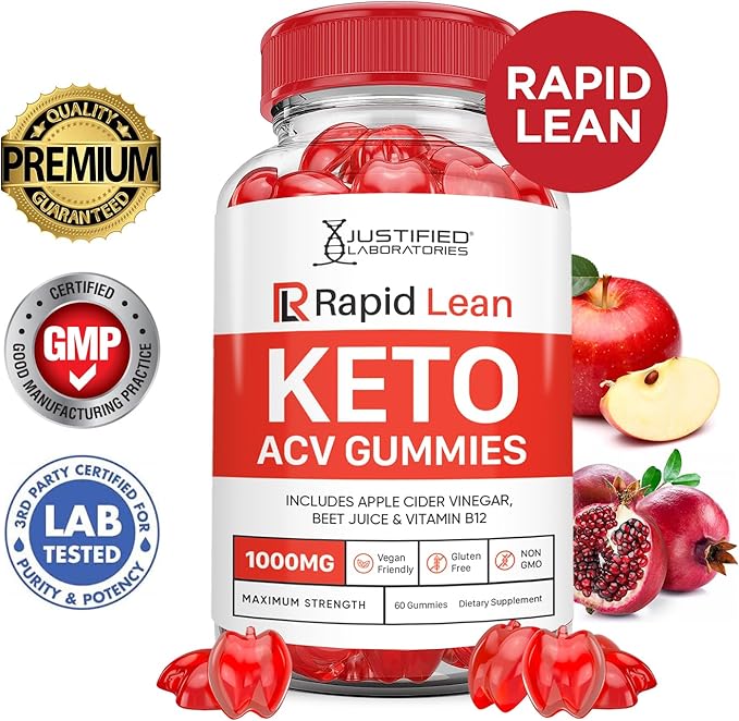 (2 Pack) Rapid Lean Keto ACV Gummies Advanced Formula 1000MG Rapid Lean Keto Gummies Apple Cider Vinegar Formulated with Pomegranate Beet Juice Powder B12 Vegan Non GMO 120 Gummys