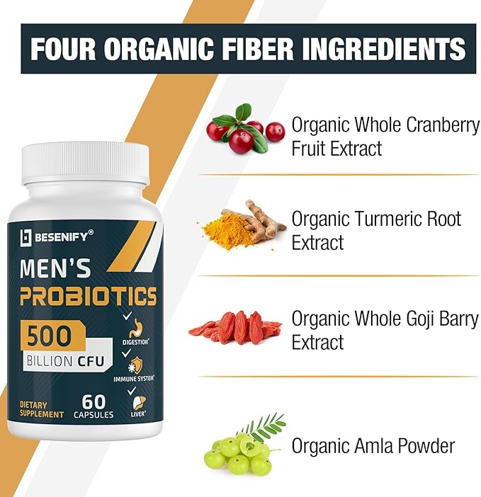 Probiotics for Men, 500 Billion CFUs & 12 Strains, Probiotics for Digestive Health, Men's Probiotic with Turmeric, Cranberry, Goji, for Overall Digestive, Immune Health, Gut & Bloating, 30-Days Supply