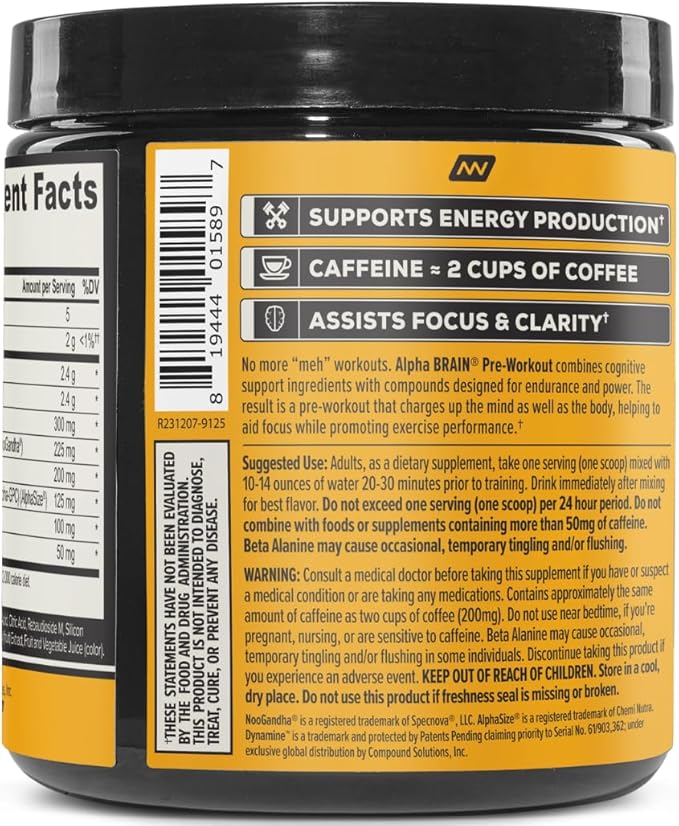ONNIT Alpha Brain Pre-Workout - Tiger's Blood (20 Serving Tub)