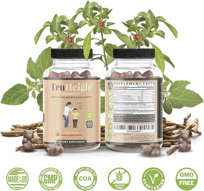 TruHeight Growth Gummies (Watermelon) Natural Growth & Development Supplement for Kids & Teens - Endorsed by Pediatricians - Vitamin D, K, Calcium & Ashwaganda, Bone Strength - Kids Vitamins, Ages 5+
