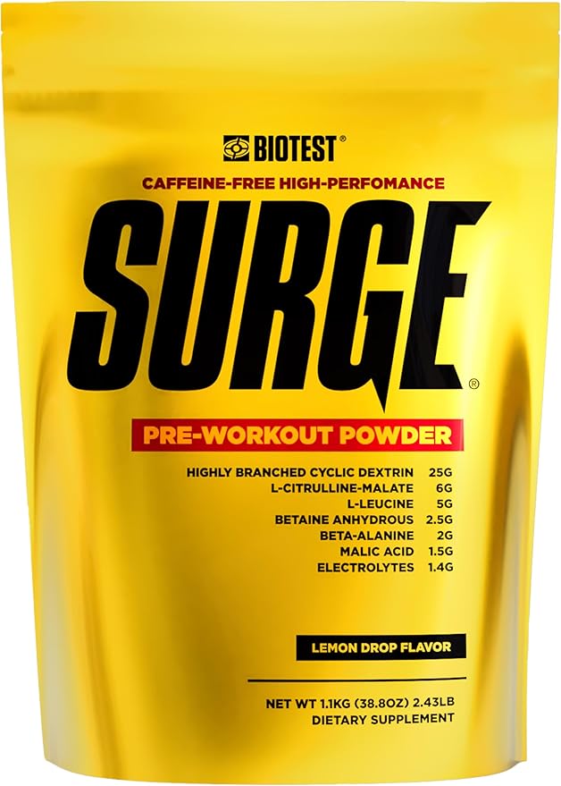 Biotest Surge Intra Performance - 50g Muscle Fuel with Cluster Dextrin & Beta-Alanine for Power, Gains & Recovery - 20 Servings, Lemon (2.43 lb)