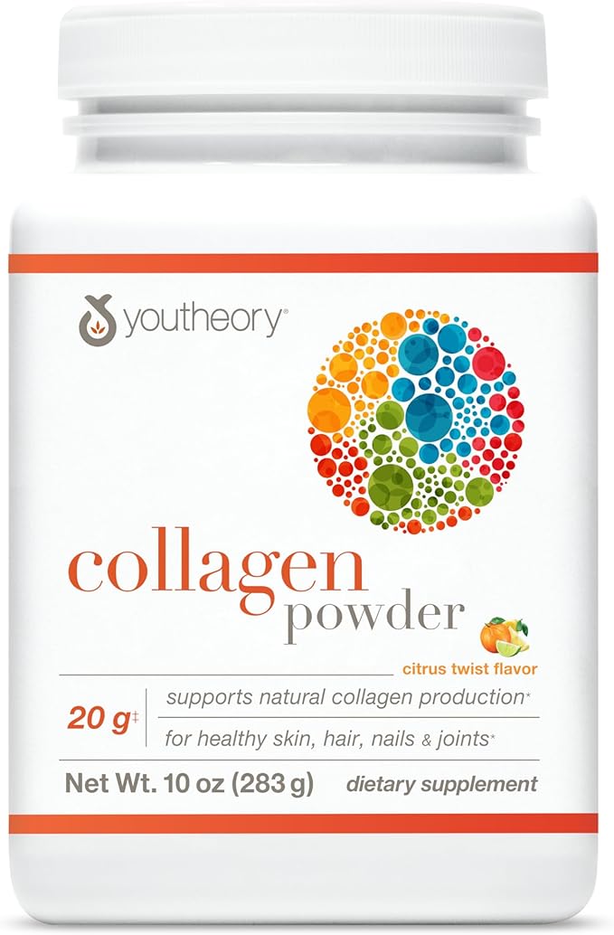 Youtheory Collagen Powder - Premium Collagen Supplement with Vitamin C & Biotin - Supports Healthy Hair, Nails, Skin & Joints* - Dairy, Soy & Gluten Free - Citrus Twist, 10 oz