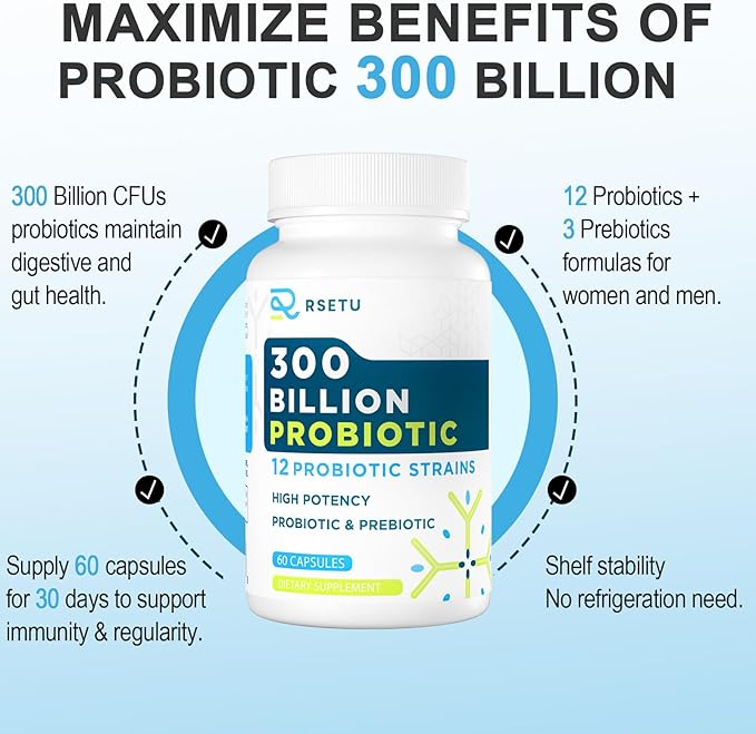 Probiotics for Women & Men - 300 Billion CFU Probiotic, 12 Strains Probiotics + 3 Organic Prebiotics, Daily Probiotics for Digestive Health, Gut, Immune, Constipation, Diarrhea, Bloating - 120 capsule