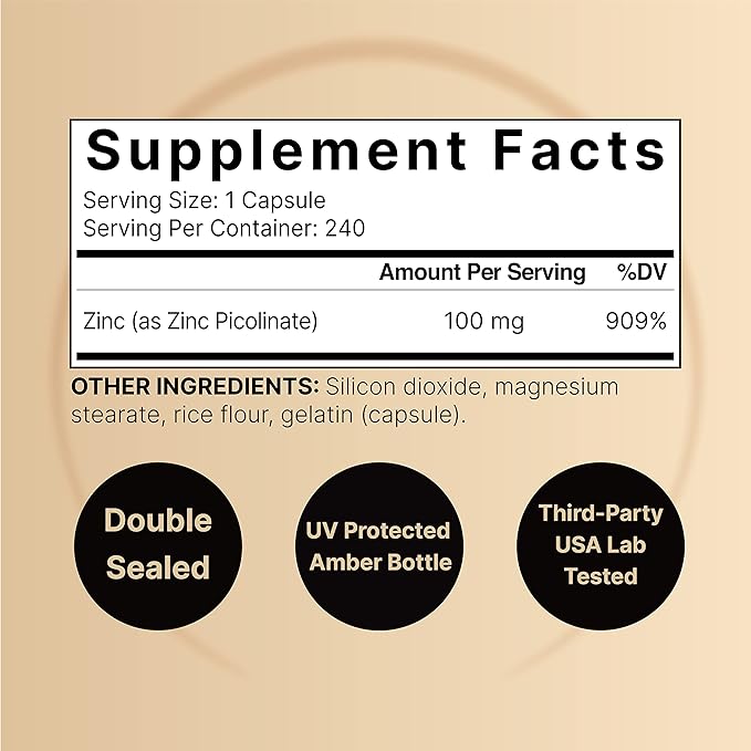 NatureBell Zinc Picolinate 100mg, 480 Count Capsules - Supports Immune System and Enzyme Function