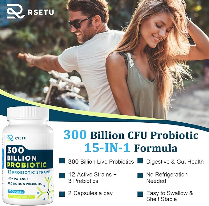 Probiotics for Women Men: 300 Billion CFU Probiotic High Potency + 12 Strains Organic Probiotics with Prebiotics, Daily Probiotic Supplement for Digestive, Gut, Immune and Bloating Health, 60 Capsules
