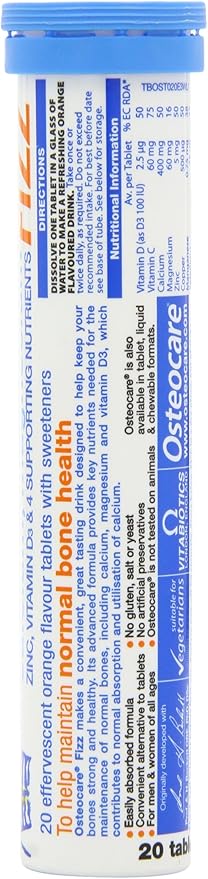 Vitabiotics Osteocare Fizz - Effervescent Tablets with Calcium, Magnesium, and Zinc | Bone Health and Immunity Multivitamin Supplement for Men and Women - 20 Tablets