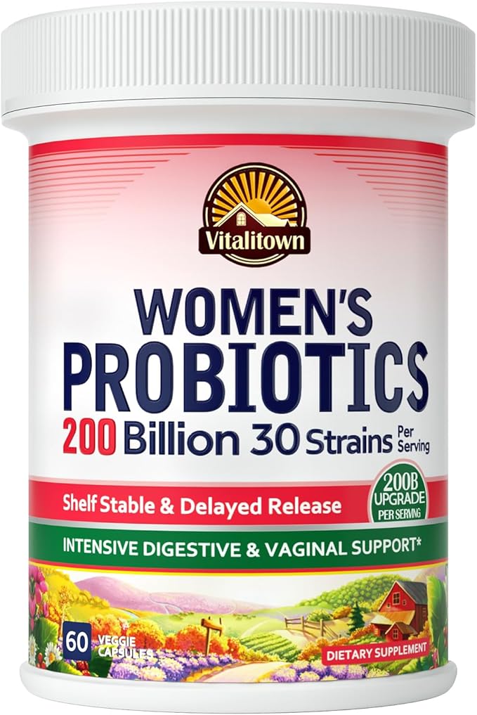 Vitalitown Women’s Probiotics | 200 Billion CFUs 30 Strains | 60 ct | Shelf Stable, Acid Resistant | Replenish Good Bacteria, Intensive Digestive & Vaginal Support | Vegan, Non-GMO