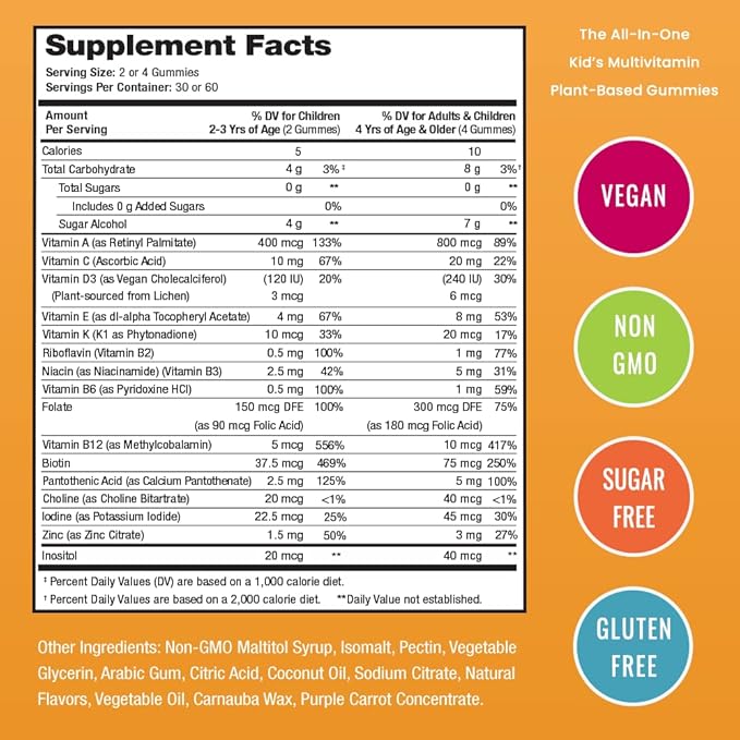 Kids Multivitamin Gummies | Multivitamin for Kids | 120 Gummy Vitamins for Kids (2 Pack) | Sugar Free Kids Vitamins Gummy Multivitamin | Vegan & Non-GMO | Strawberry, Passionfruit, Peach & Cherry